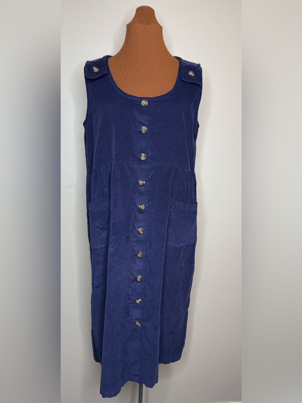 Vintage Two Twenty Collection Button-Front Sleeveless Corduroy Jumper Dress